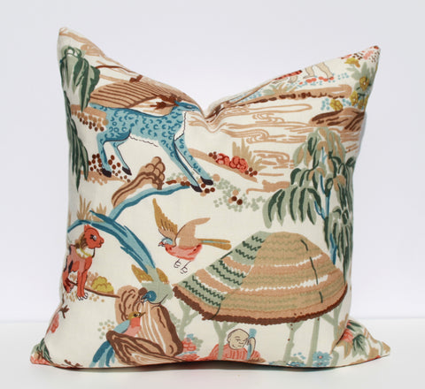 Chinoiserie toile pillow