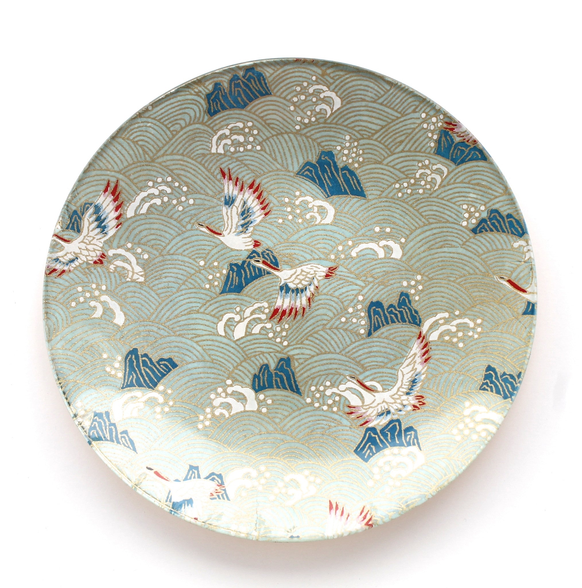 Japanese cranes decoupage plate