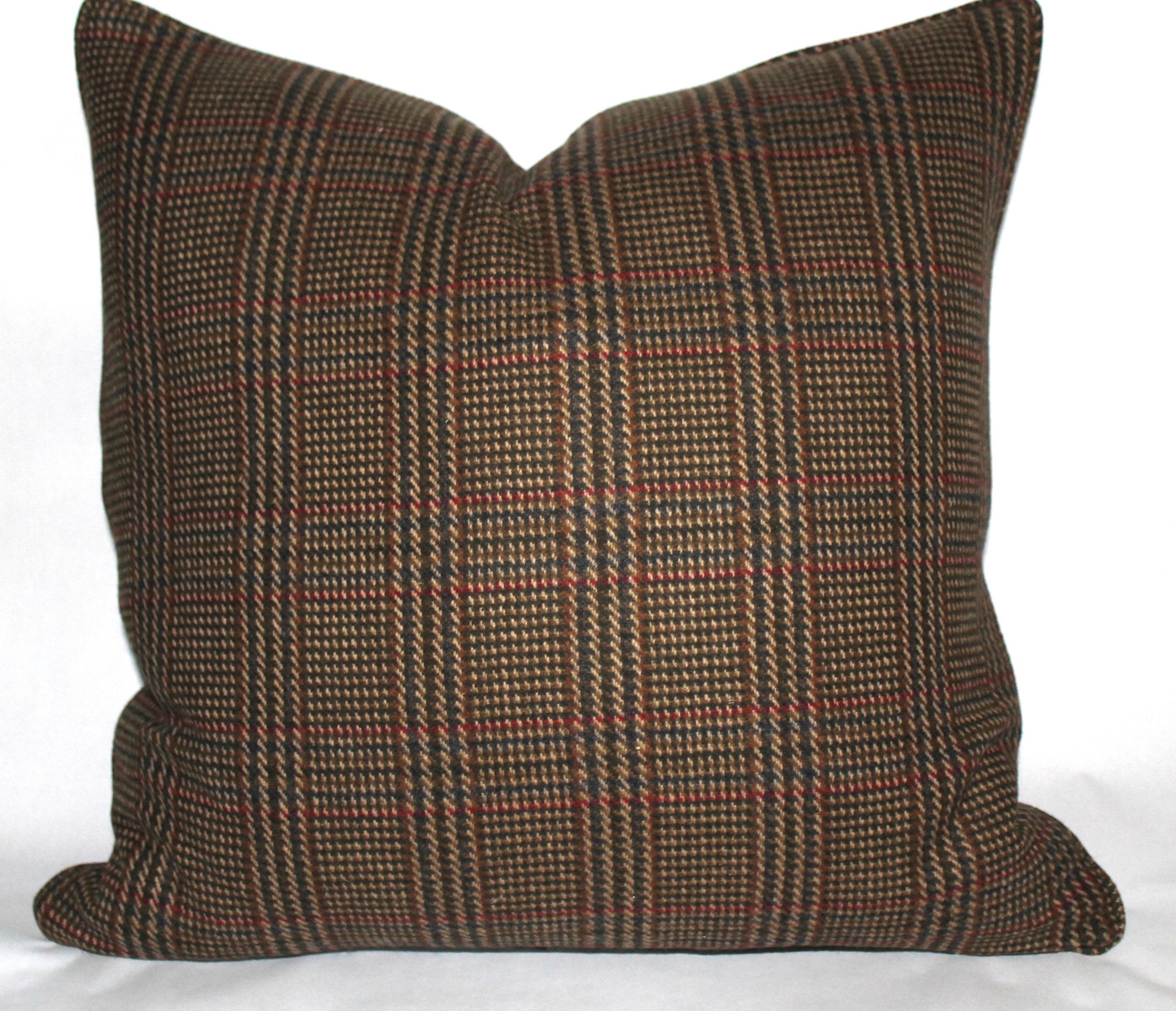 brown wool plaid pillow